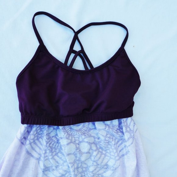 prAna Yoga Meadow Top Plum Performance Slub Jersey Shelf Bra Strappy Back USA XS - Picture 4 of 8